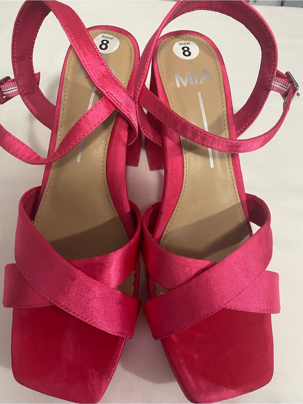 Bright Pink Sandals With Thick Block Heels Size 8M